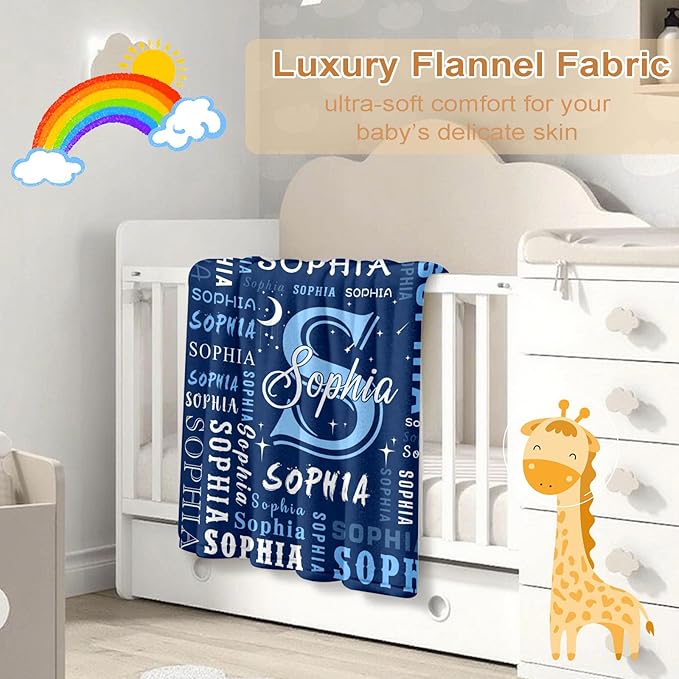 Ship Next Day, Custom Blanket with Name - Printed in USA, Personalized Baby Blankets for Girls, Ultra-Soft Cozy Fleece Blankets, Christmas Birthday Gifts for Boys & Girls Kids Teen Girl