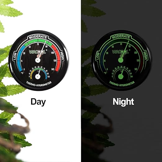 WACOOL Mini Analog Thermometer Hygrometer 2 Pack, Dial Temperature Humidity Gauge Terrarium Thermometer Celsius and Fahrenheit, Night Luminous