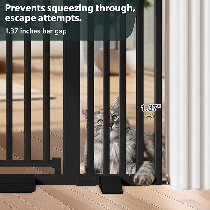 51'' Extra Wide Cat Gate Barrier 30-63'' Wide for Doorways Hallways, Pressure Mounted Tall Pet Dog Gates No Drilling Auto Close, Cat Fence Indoor Climb Proof (Black)