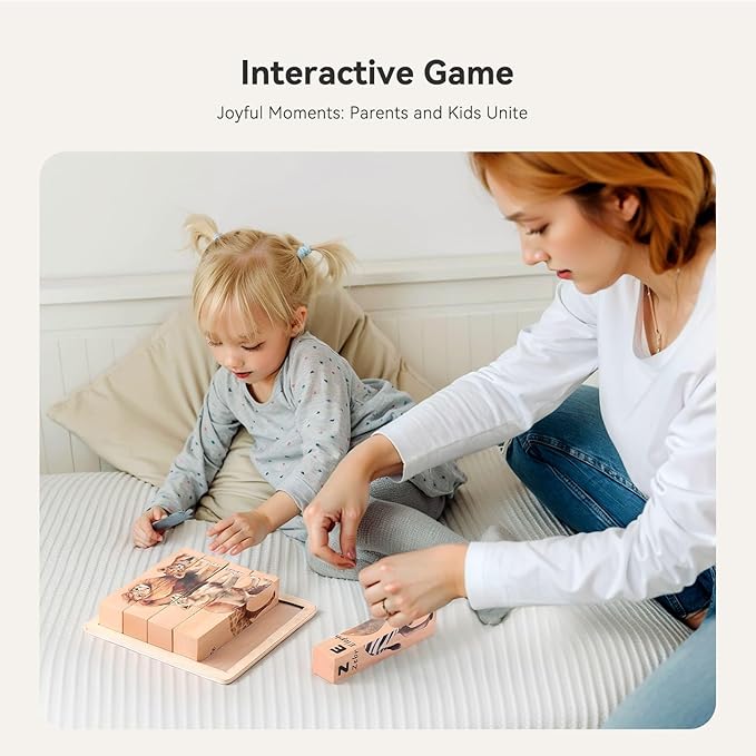 IEATFO 4 in 1 Wooden Animal Chunky Puzzle, 5 Solid Wood Puzzle Blocks with 4 Sides Realistic Safari Animals, Wooden Block Puzzle with Durable Base for Toddlers 3+ Years - Montessori Inspired