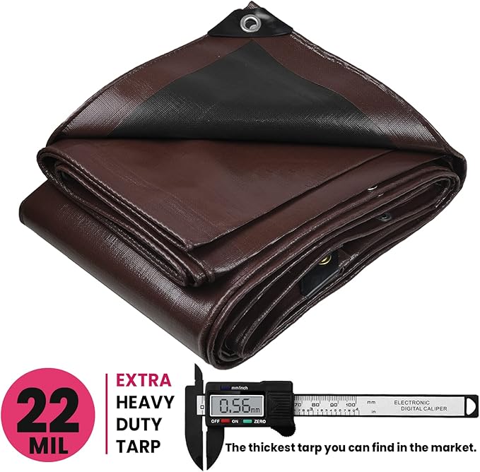 PROTARP Extreme Heavy Duty 22 Mil Tarp Cover, Waterproof, UV Resistant, Rip and Tear Proof, Poly Tarpaulin with Reinforced Edges for Roof, Camping, Patio, Pool, Boat. (Brown/Black 30′ X 60′)