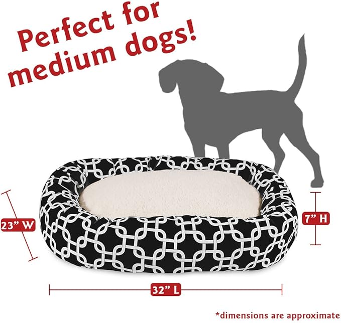 Majestic Pet 32 Inch Links Sherpa Calming Dog Bed Washable – Cozy Soft Round Dog Bed with Spine for Head Support - Fluffy Donut Dog Bed 32x23x7 (inch) – Round Pet Bed Medium - BLACK