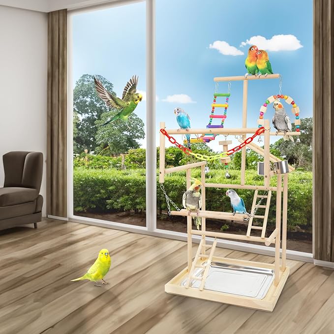 Bird Playground, Playstand for Parrot Cage Accessories (4 Ladder)