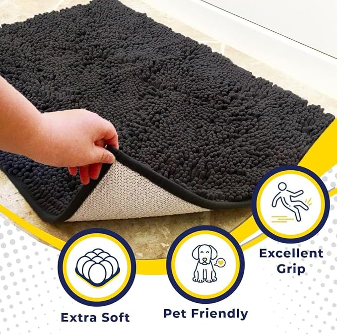 Muddy Mat® | Super Absorbent Door Mat Indoor, Microfiber Quick Dry Chenille Entryway Rug, Non-Slip Front Door Mat, Indoor Mats for Entryway, Machine Washable Pet Rug, Charcoal 24" x 72"