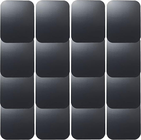 Replacement Metal Plates Set 16 Pack for Magnetic Car Mount. Kit of 16 Magnets for Back of Phone Case. Black Rectangular Iron Stickers Without Holes Discs. 3M Adhesive Backing Steel Sheets.