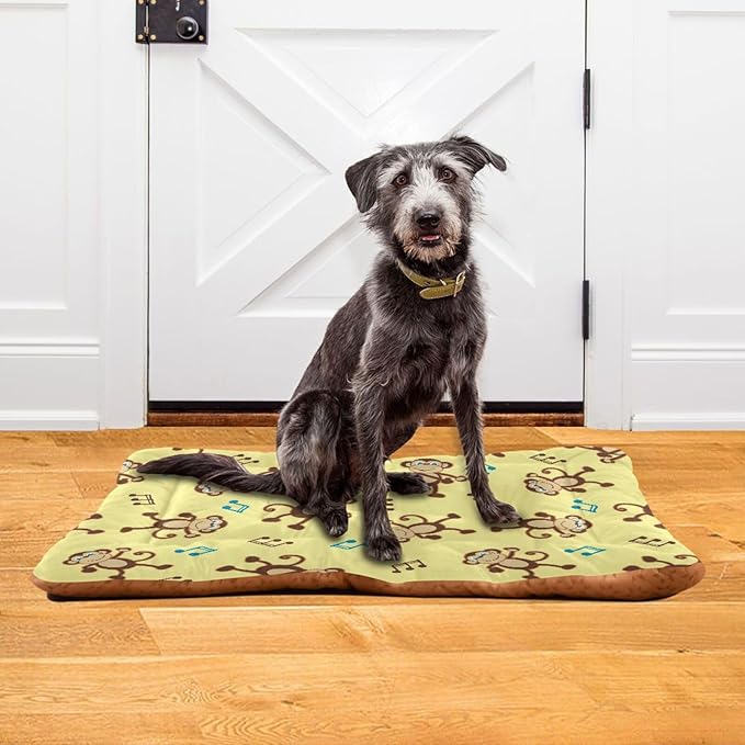 Dancing Monkey Music Notes Pet Bed Cute Dog Bed Mat Absorbing Non Slip Pad Pet Sleeping Mat for Small, Medium, and Large Dogs Puppy Cat 24 in x 18 in