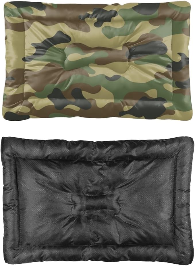 Classic Green Camo Washable Puppy Bed for Crate Dog Mats for Crates Puppy Playpen Pad Dog Crate Beds Washable Non-Slip Beds Bed Rectangle Mattress Pillow Indoor Outdoor 36X24 Inch