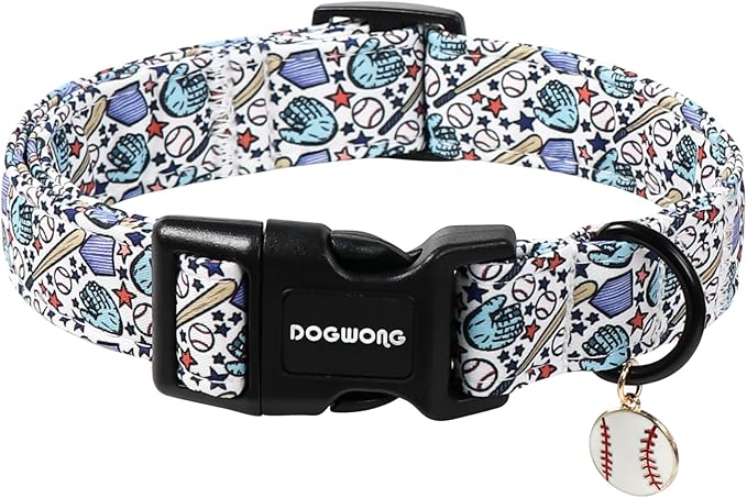 DOGWONG Baseball Dog Collar-Cute Boy Baseball Dog Collar, Adjustable Soft Male Dogs Collars for Medium Large Dogs, M