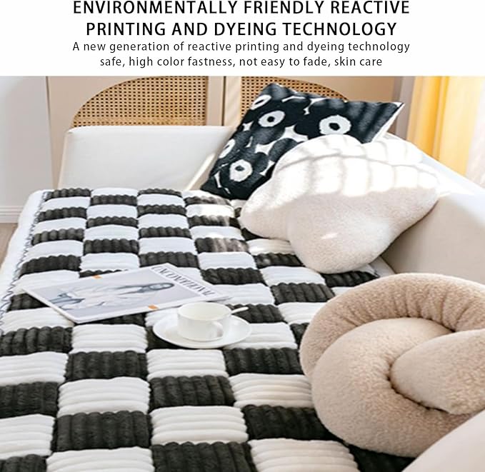 FunnyFuzzy Cream-Coloured Plaid Square Pet Mat Bed Couch Cover, Winter Thickened Dog Bed Cover Pet Blanket Sofa Couch Furniture Protector for Kids Dog Cat(Size:27.6 * 59.06 in,Color:Black)