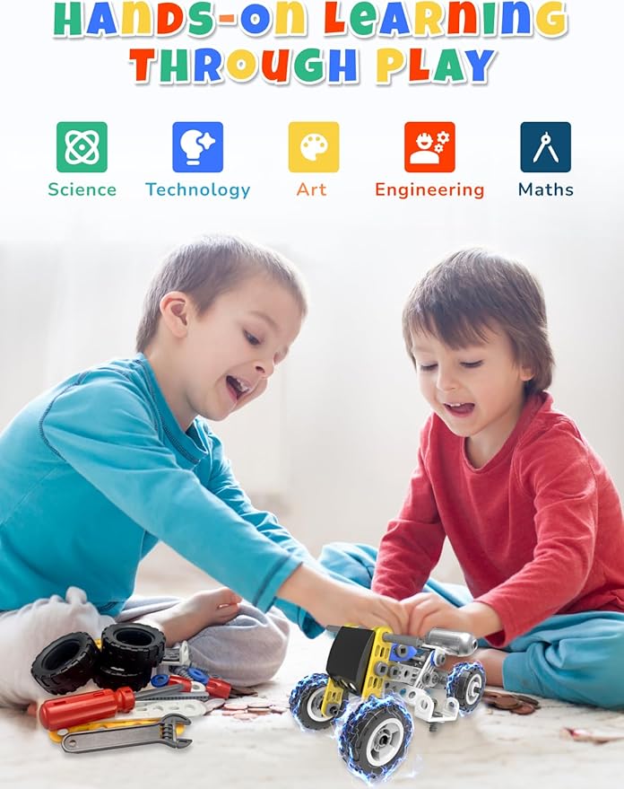 STEM Toys for 5 6 7 8+ Year Old Boy, 10 in 1 Electric Building Toys for Kids Ages 4-8 5-7 6-8, Educational Racing Construction Science Kit for Boys 4-6 8-10, Creative Activities Holiday Birthday Gift