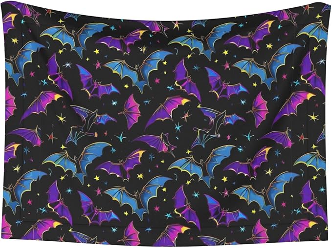 Double Sided Pet Bed Blanket for Added Cushion Warmth, Halloween Cool Bats, Reversible Cover with Textured Dot Surface for Existing Beds Standalone Mat