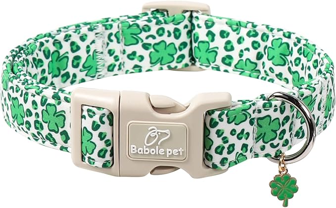 St Patricks Day Dog Collar for Giant Large Dogs - Leopard Lucky Clover Dog Collars, Lightweight Adjustable Irish Green Festival Shamrock Dogs Collars with Quick Release Buckle XL