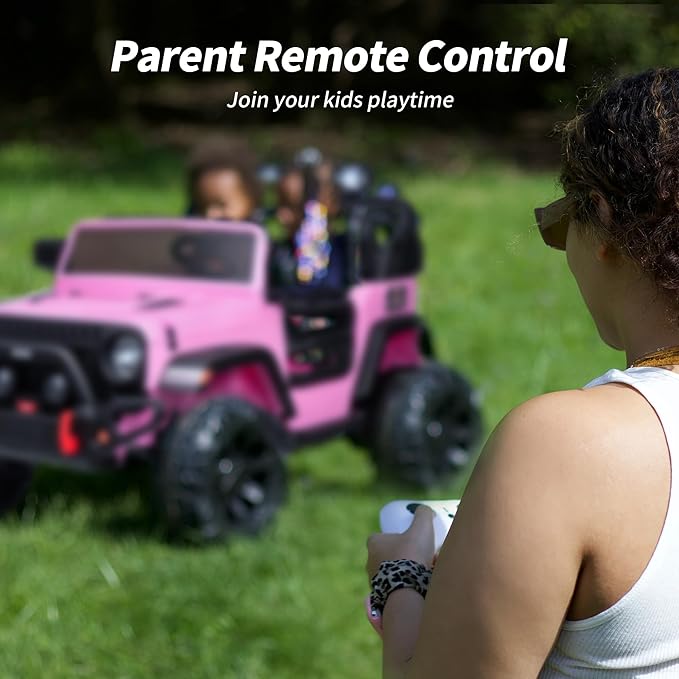 2 Seater Ride on Toy Car for Kids, 24V 4WD Ride-on Truck Kids Electric Car with Remote Control, 4x200W Motors - Light Pink