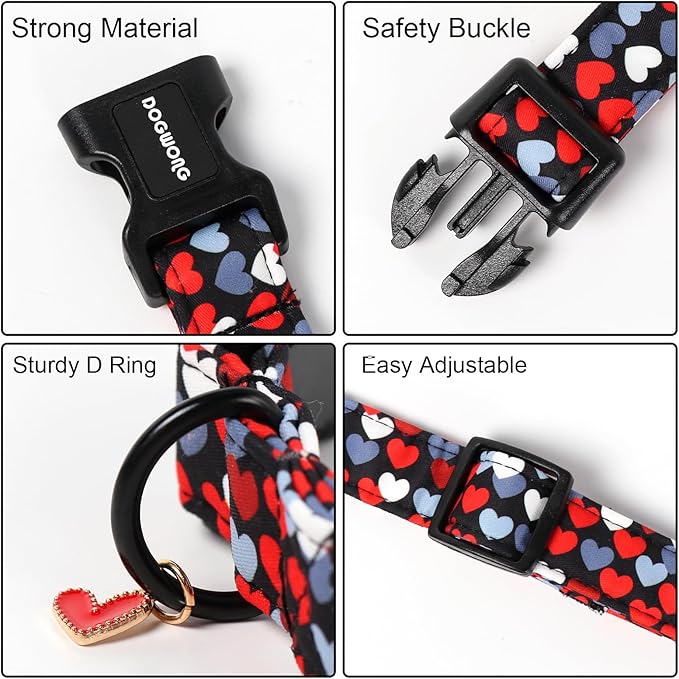 DOGWONG Red Heart Dog Collar, Cute Valentine Collar, Valentine's Day Dog Collar with Strong Plastic Buckle for Small Medium Large Dogs,L