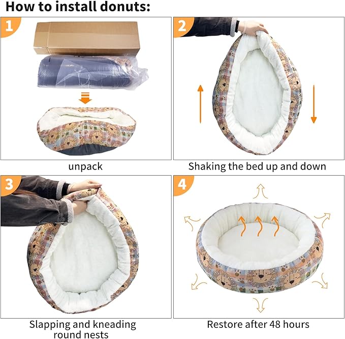 Circular Calming Dog & Cat Bed Anti-Anxiety Washable with Anti Slip Backing Donut Cuddler with Cute Jacquard Patterns for Cat and Small Puppy (XS-20in, Panda)