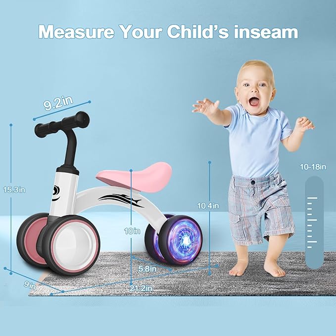 Colorful Lighting Baby Balance Bike Toys for 1 Year Old Girl Gifts, 10-36 Month Toddler Balance Bike, No Pedal 4 Silence Wheels & Soft Seat Pre-School First Riding on Toys, 1st Birthday Gifts.