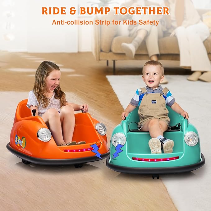 12V Bumper Car for Toddlers, Electric Toy Ride on Battery Car with Kids W/Parent Remote Control, 2-Speed, 360 Degree Spin, Music & LED Lights for Kids, Orange