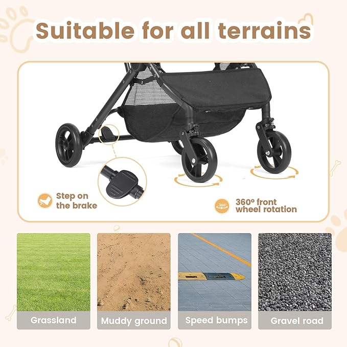 Wdyvko 3 in 1 Dog Stroller, Upgraded Frame, Up to 44lbs Pet Stroller with Dog Poop Bags & Dispenser, Zipperless Entry, Storage Basket & Pouch for Small Dogs Cats (Black)