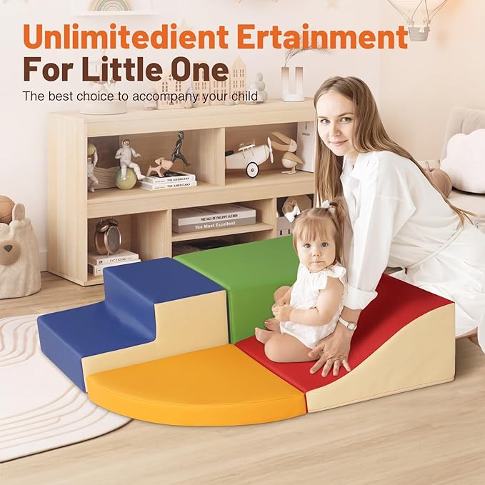 4-Piece Soft PU Leather Toddlers Climbing Toys, Foam Climbing Blocks for Toddlers, Baby Play Set Foam Climb Structures for Toddler 3+, Indoor Crawl Activity Play Gym