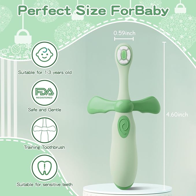 Kids Toothbrushes 2 Pack,Soft Bristle Toothbrushes for Baby 1-3 Years Old Cute Dinosaur Toothbrush for Toddlers Baby's First Training Toothbrush Anti-Strike Throat Not Easy to Shed Bristles