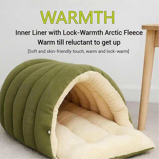 Expectation Cat Bed, Removable and Washable Winter Closed-Off Cat Bed, Soft Fluffy Warm Autumn/Winter Cats House, Washable Non-Slip Pet Sleeping Bag for Indoor Cats Small Dogs (Beige,Medium)