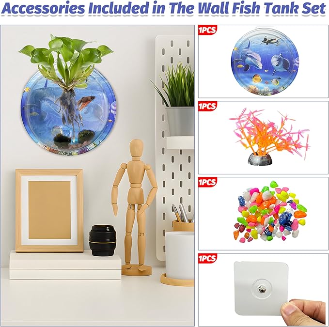 kathson Acrylic Wall Hanging Fish Bowl Wall Mounted Fish Tank Planter Fish Bubble Hanging Aquarium Hydroponic Plant Pot Betta Fish Tank Bowl for Home Decor Pot Decoration Planter (6.69 in)