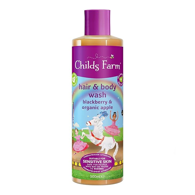 Childs Farm, Kids Hair & Body Wash for Dry, Sensitive Skin, Blackberry & Organic Apple, Gently Cleanses, Vegan, Cruelty-Free, 16.9 fl oz