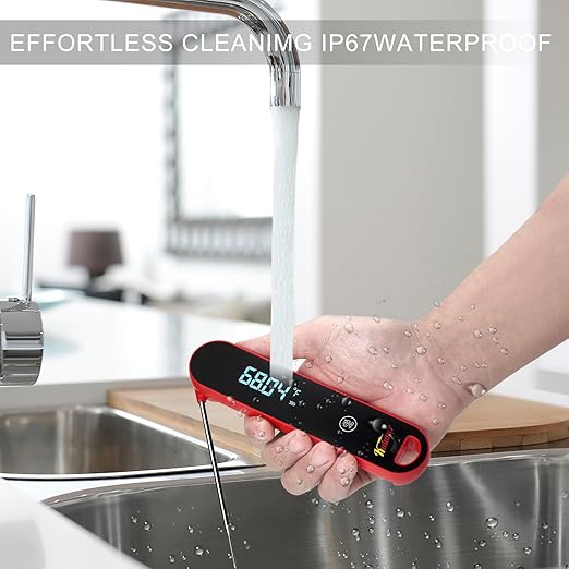 The Latest Thermocouple Instant Reading Meat Thermometer Digital,Faster Less Than 0.6 Second Response,IP67 Waterproof Thermometer Suitable for Grilling, Cooking,BBQ Gifts for Men (Red)