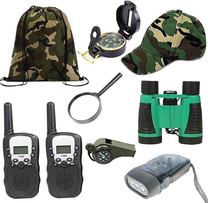 Outdoor Adventure Set for Kids - Camouflage Camping Exploration Toys with Walkie-Talkies - Backyard Explorer Gear for Boys and Girls