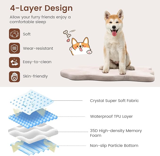 Giantex Memory Foam Dog Bed with Removable Washable Cover, Non-Slip Bottom, Egg Crate Foam Pet Sleeping Mat for Large Medium Dogs, 43 x 26 inch, Orthopedic Dog Bed Indoor Outdoor (Beige)