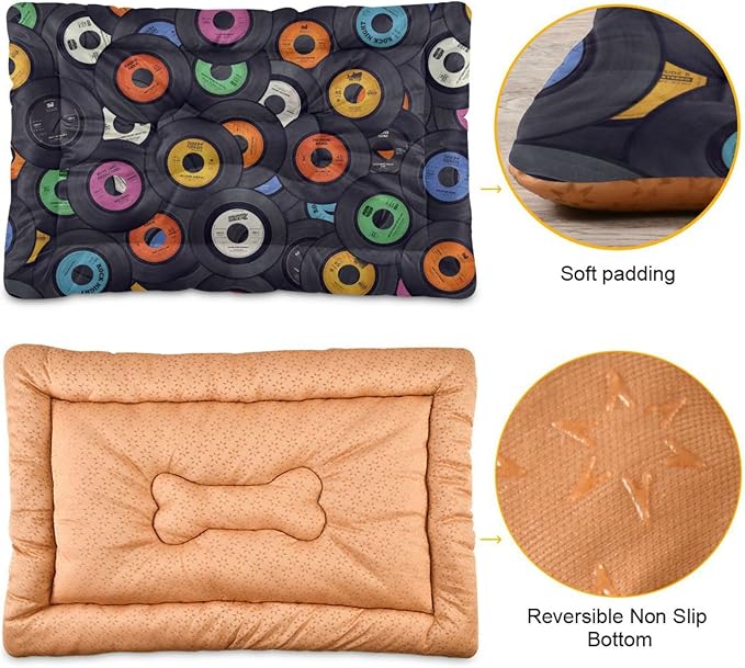 Pet Bed Vinyl Records Music Dog Bed Mat Absorbing Non Slip Pad Pet Sleeping Mat for Small, Medium, and Large Dogs Puppy Cat 36 in x 24 in