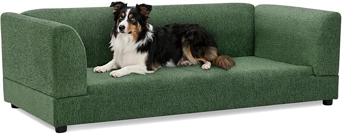 Oversized Dog Sofa Couch for Medium & Large Dogs, Modern Pet Couch Bed with Backrest & Armrests, Supportive Foam Cushion, Linen Fabric Dog Couch