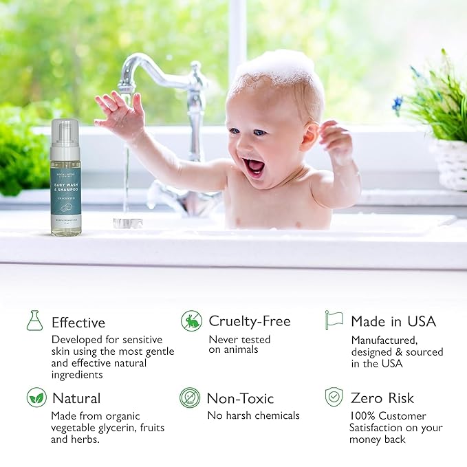 SoCal Suds & Company Gentle Botanical Baby Wash for Sensitive Skin - 2-in-1 Organic Foaming Shampoo & Body Wash - Clean Natural Nourishing Castile Soap Ingredients - Fragrance Free (Pack of 1), 6 oz