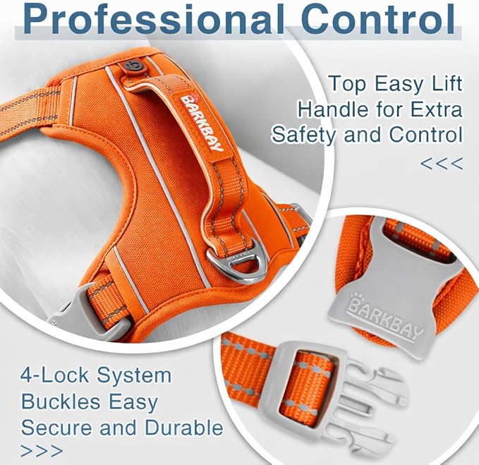 BARKBAY Dog Harness No Pull Oxford with ID Tag Pocket - Heavy Duty, Reflective, Easy Control for Large Dogs(Pumpkin Oxford,XL)