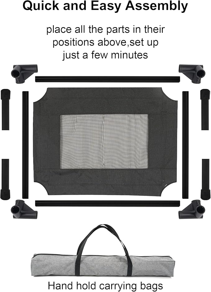 Raised Dog Bed Cooling Cot for Indoor Outdoor Use Portable Waterproof Mesh Pet Bed Washable for Large Medium Small Dogs, Black