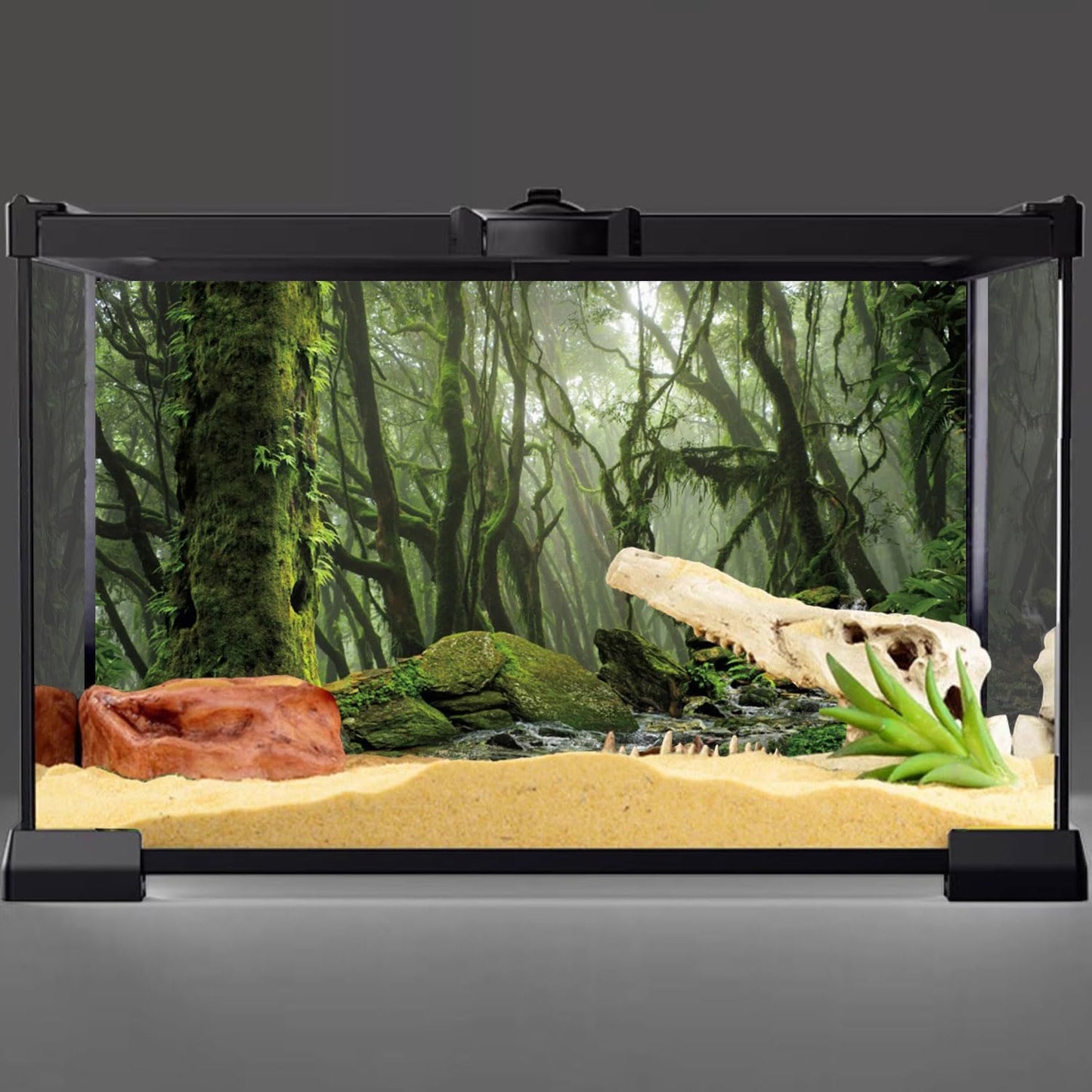 AWERT Foggy Forest Terrarium Background Stream Green Huge Tree Reptile Habitat Background Tropical Rainforest Aquarium Background 48x24 inches Durable Polyester Background