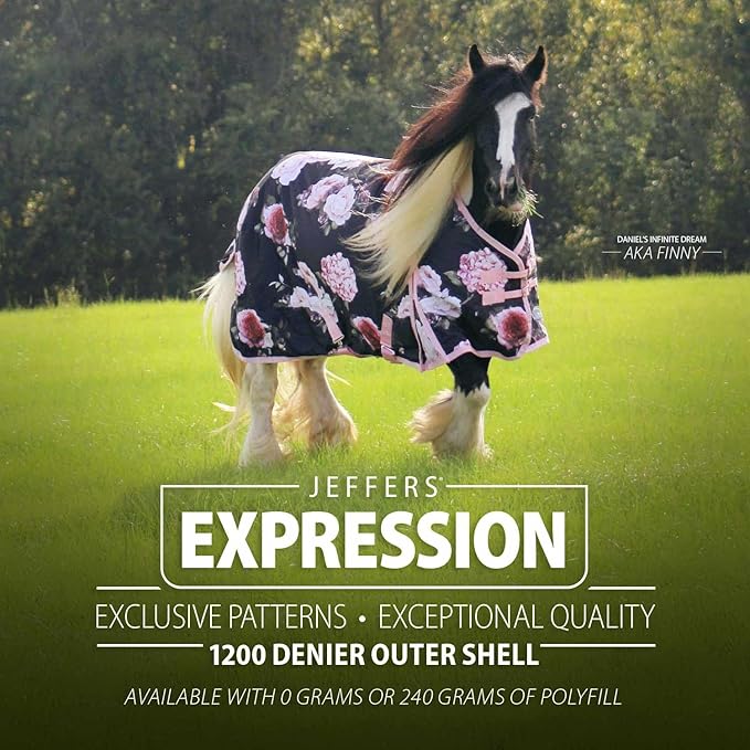 Jeffers Expression 1200 Denier Standard Neck Turnout Blanket, Rose Garden, 81" - Waterproof, Breathable Horse Blanket with 0g Polyfill, No insulation - Ideal Protection for Wind and Rain, Light Weight