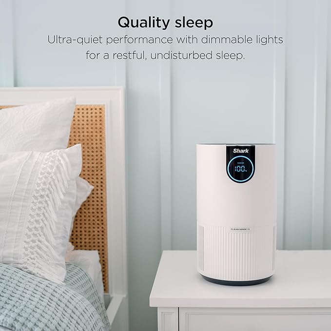 Shark Air Purifier for Home, Clean Sense, for Bedroom, Nursery, Home Office, Dorm, HEPA-Exceeding Filter, Captures Pollutants, Pet Dander, Dust, Odor, Smoke, and More, HP102PK2, White