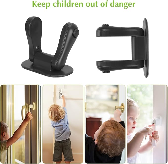 Child Proof Door Lever Lock, 3 Pack Door Locks for Kids Safety, Door Knob Child Proof, Baby Proofing, 3M Adhesive, Door Handle Child Proof, Baby Safety Locks for Toddlers (Black)