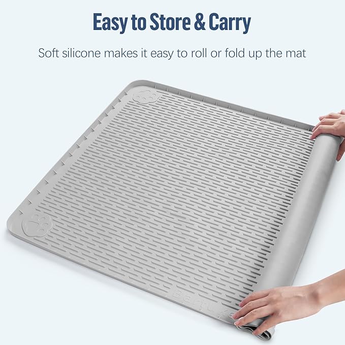 Pee Pad Holder for Dogs, 34" x 22" Silicone Pee Tray Mat Leak-Proof, High Edge, No Spill Pet Pad Holder for Puppy, Cat, Rabbit, Training Pads for Floor Protection, No Pee Pads (Light Grey)