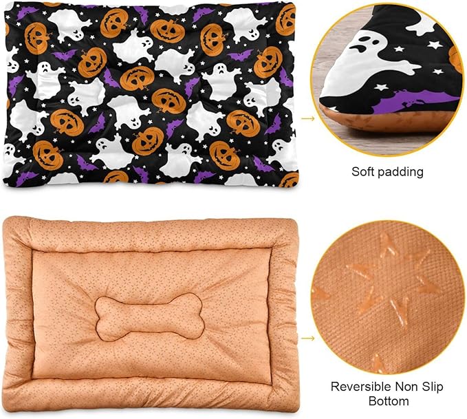 Halloween Ghost Bat Pumpkin Pet Bed Cute Dog Bed Mat Absorbing Non Slip Pad Pet Sleeping Mat for Small, Medium, and Large Dogs Puppy Cat 24 in x 18 in