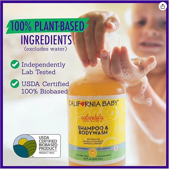 California Baby Calendula Baby Shampoo and Conditioner Set | 100% Plant-Based | 19oz Soothing Lavender Body Wash + 8.5oz Lavender Conditioner |