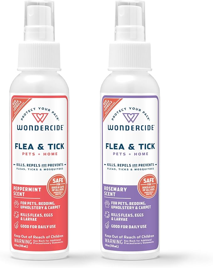 Wondercide - Flea, Tick and Mosquito Spray for Dogs, Cats, and Home - Flea and Tick Killer, Control, Prevention, Treatment - with Natural Essential Oils - 4 oz - Peppermint & Rosemary 2-Pack