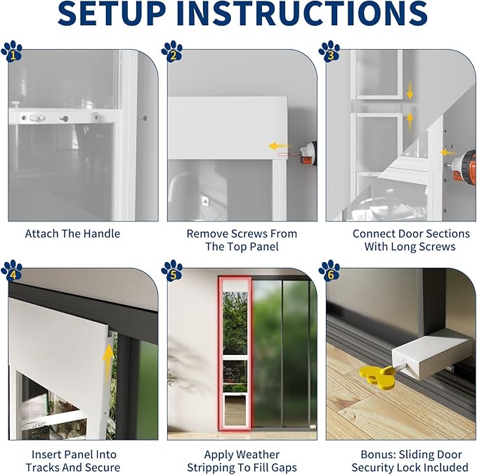 Docred Dog Door for Sliding Glass Door, 80 11/16" to 86 5/8" Adjustable Height Doggy Door for Sliding Doors, Pet Door Insert with Lock for Medium-Sized Dogs