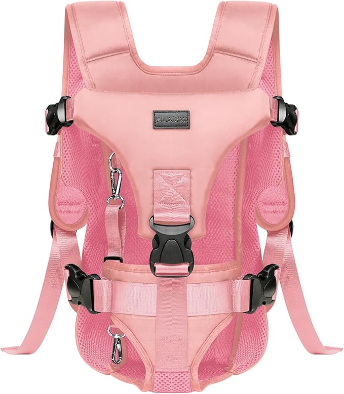 Dog Front Carrier Backpack, Legs Out Secure-Fit Pet Chest Carrier for Small Dogs (6-17 lbs), Adjustable Pet Carriers with Safety Belt, Hands Free Dog Backpack Carriers for Hiking Cycling (S, Pink)
