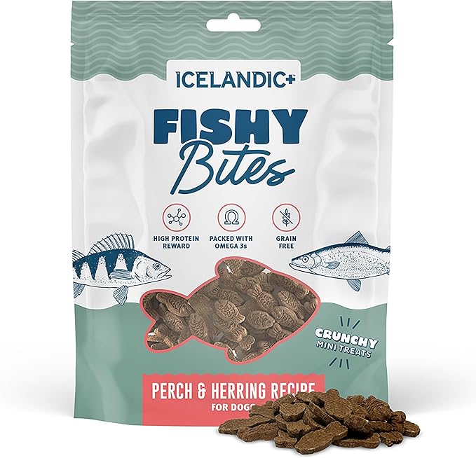 Icelandic+ Fishy Bites: Perch & Herring - 2oz - Dog Treats, Crunchy Mini Snacks, 3 Ingredient Pet Rewards, Preservative Free, Slow Baked, Natural