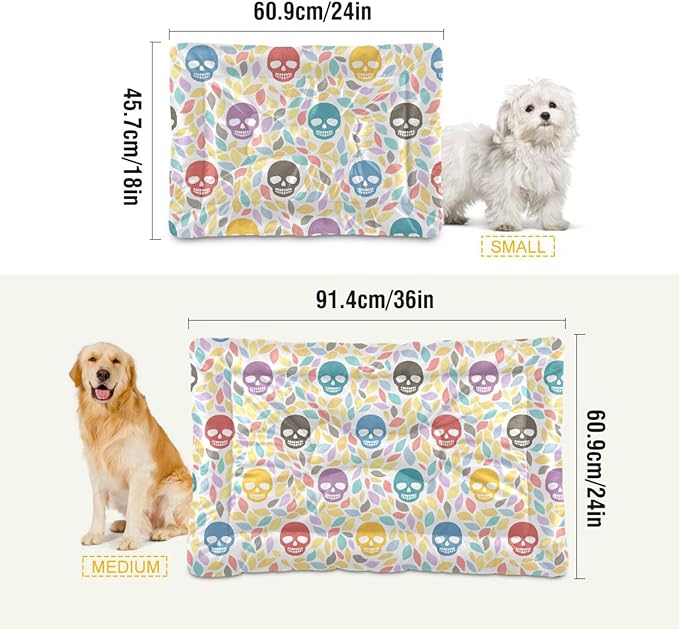 Pet Bed Skull Colorful Cartoon Dog Bed Mat Absorbing Non Slip Pad Pet Sleeping Mat for Small, Medium, and Large Dogs Puppy Cat 36 in x 24 in