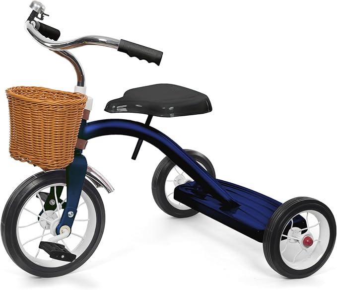 KRIDDO Classic All Metal Toddler Trike, Gift for Boys and Girls Ages 2 to 4 Year Old, Tricycle for 1 to 3 Year Olds, Sturdy Rear Deck, Deluxe Steer and Ergonomics Grip, Indoor and Outdoor, Blue