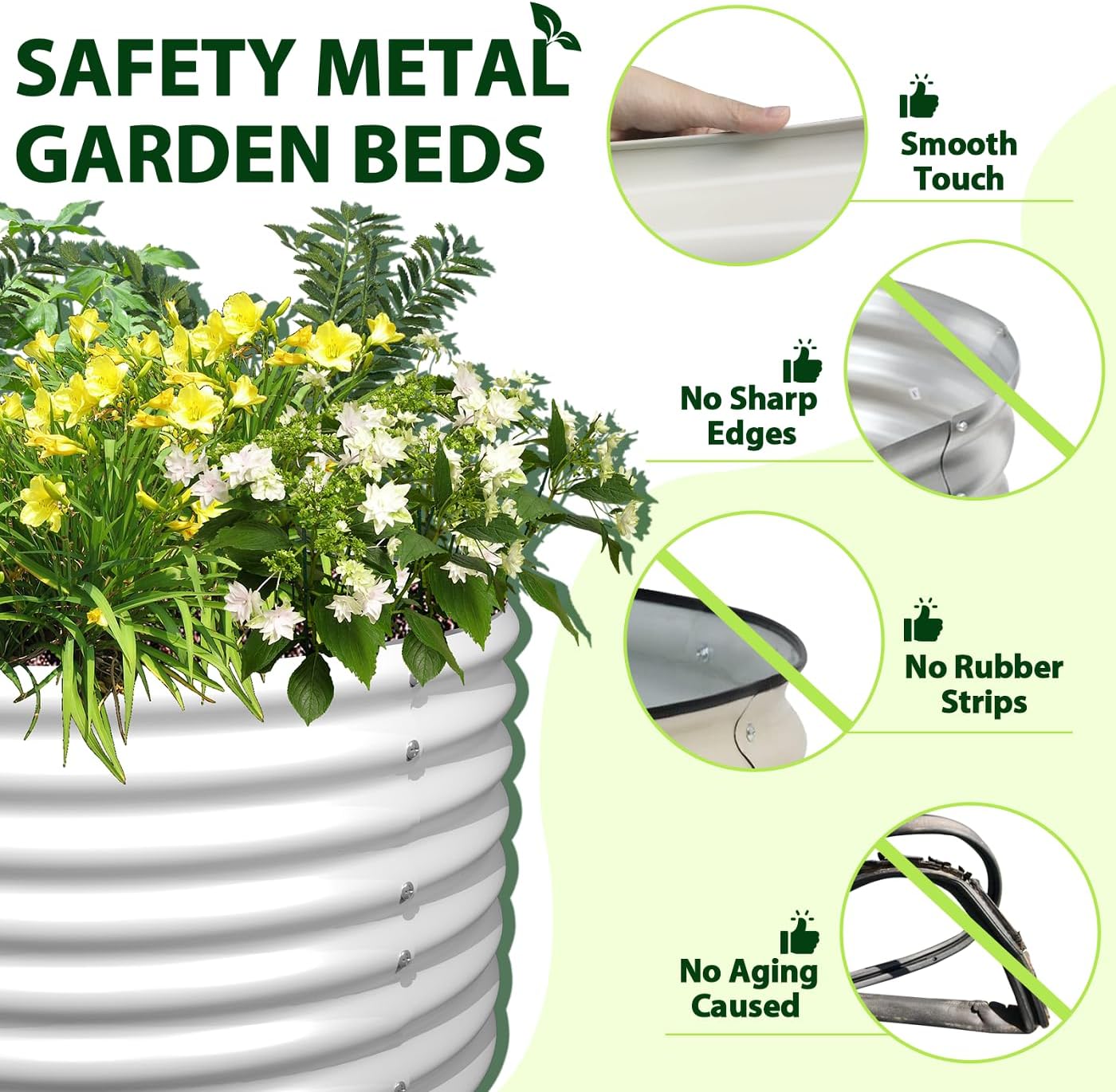 A ANLEOLIFE 6X3X2 ft Galvanized Raised Garden Beds Outdoor, Oval Large Metal Deep Root Planter Box for Planting Vegetables Flowers Herb, Anti-Rust & Easy-Setup, Antique White