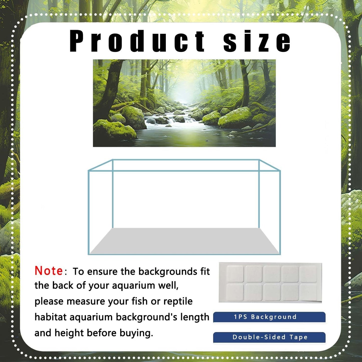 72X24IN Tropical Forest Terrarium Background, Natural Green Forest Tree Reptile Habitat Background, Misty Rainforest Aquarium Background, with 8 EVA Double-Sided Tape